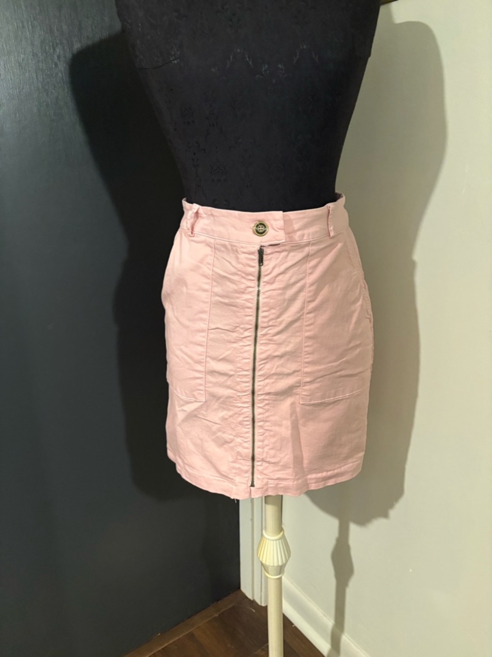 Francesca's Collections Amadi Light Pink Front-Zip A-Line Cotton Mini Skirt